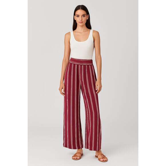 Forever 21 Pants - Forever 21 Contemporary Maroon Striped Wide Leg Pants Smocked Waist Small